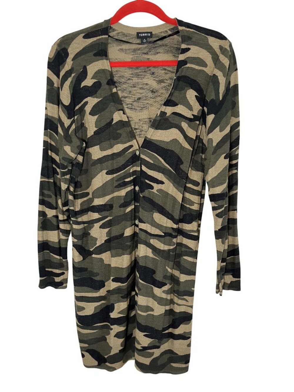 Torrid Camo Cardigan‎ 2X Neutral Tech Granola Military Skater Grunge Army Chic